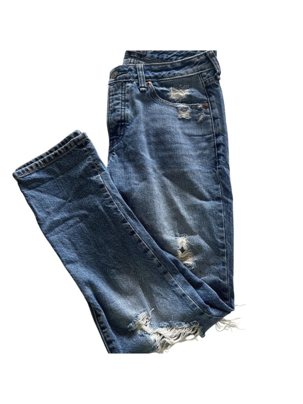 Abercrombie & Fitch Low Rise Slim Boyfriend Distressed Ripped Blue Jeans 24/00
